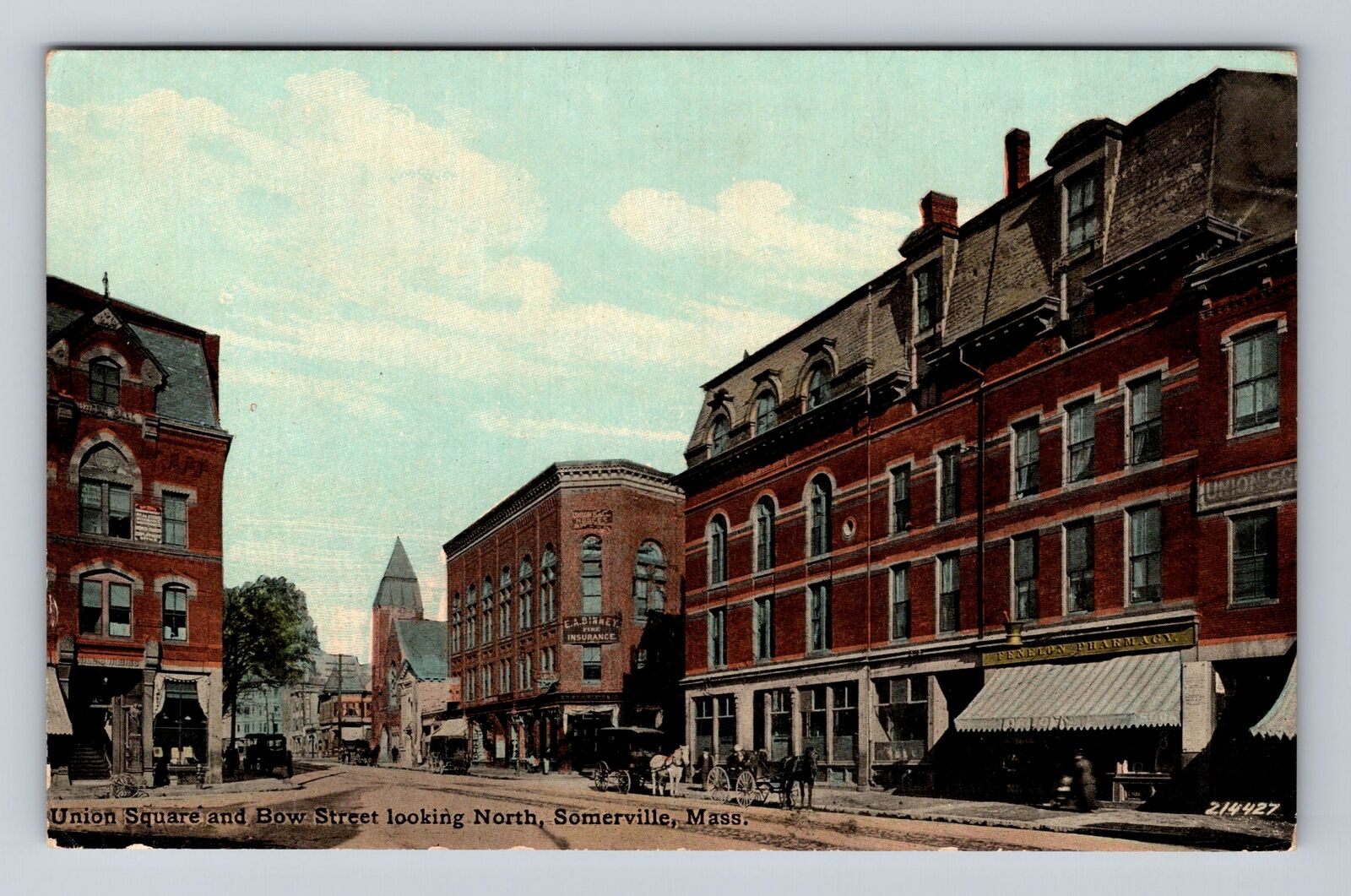 Somerville MA-Massachusetts, Union Square & Bow Street North Vintage Postcard