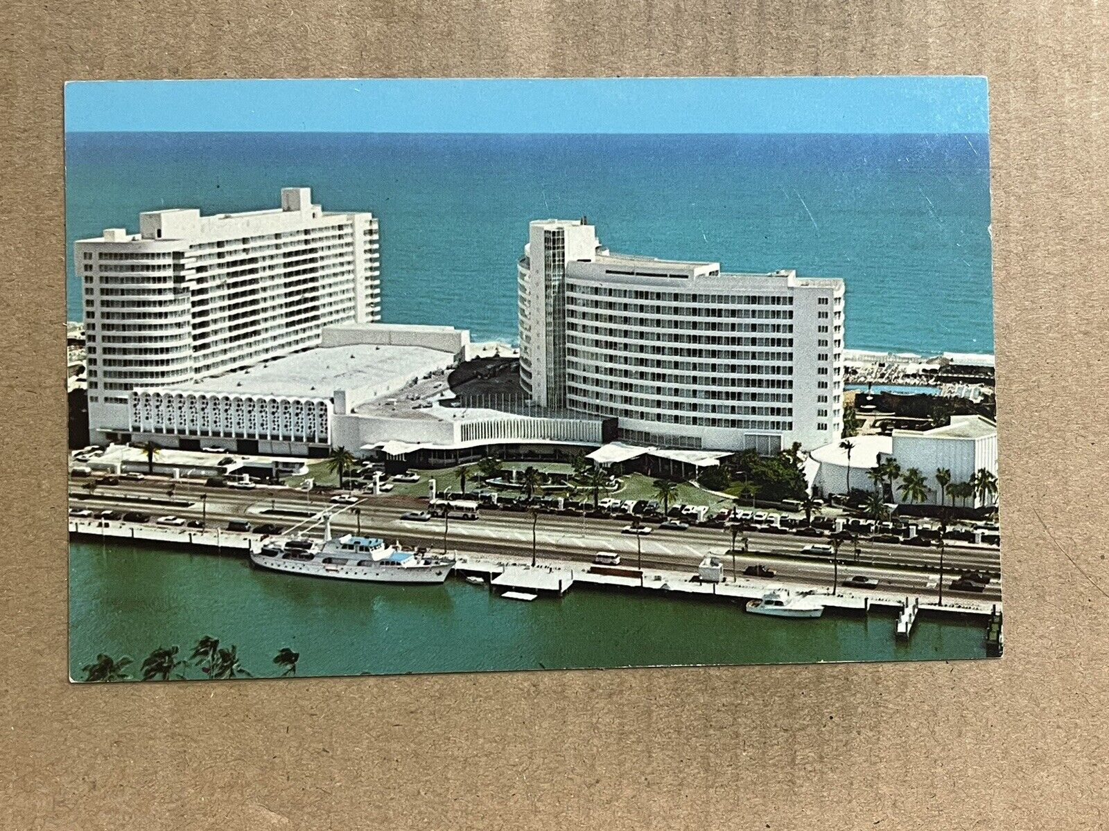 Postcard Miami Beach FL Florida Fontainebleau Resort Hotel Aerial View Vintage