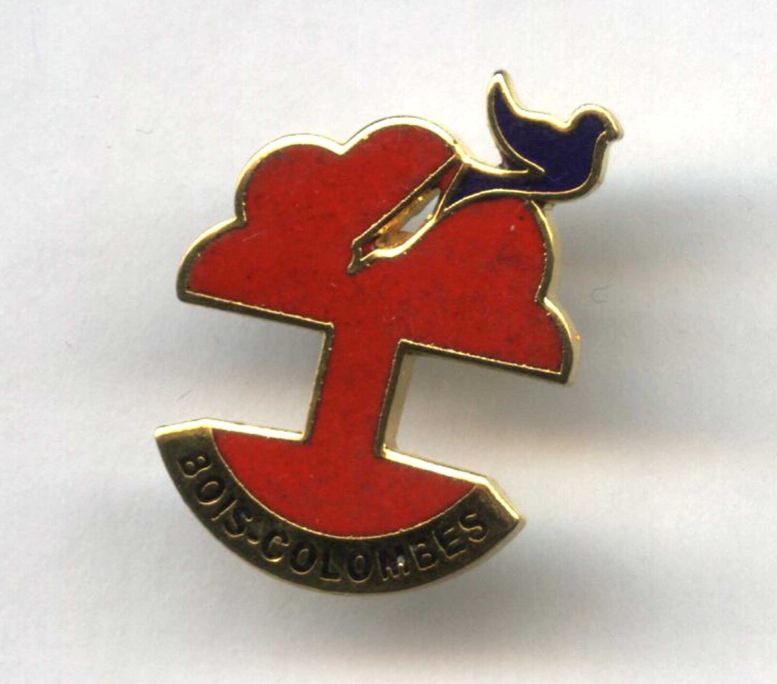 pin badge BOIS COLOMBES promotional logo PIGEON dove of peace