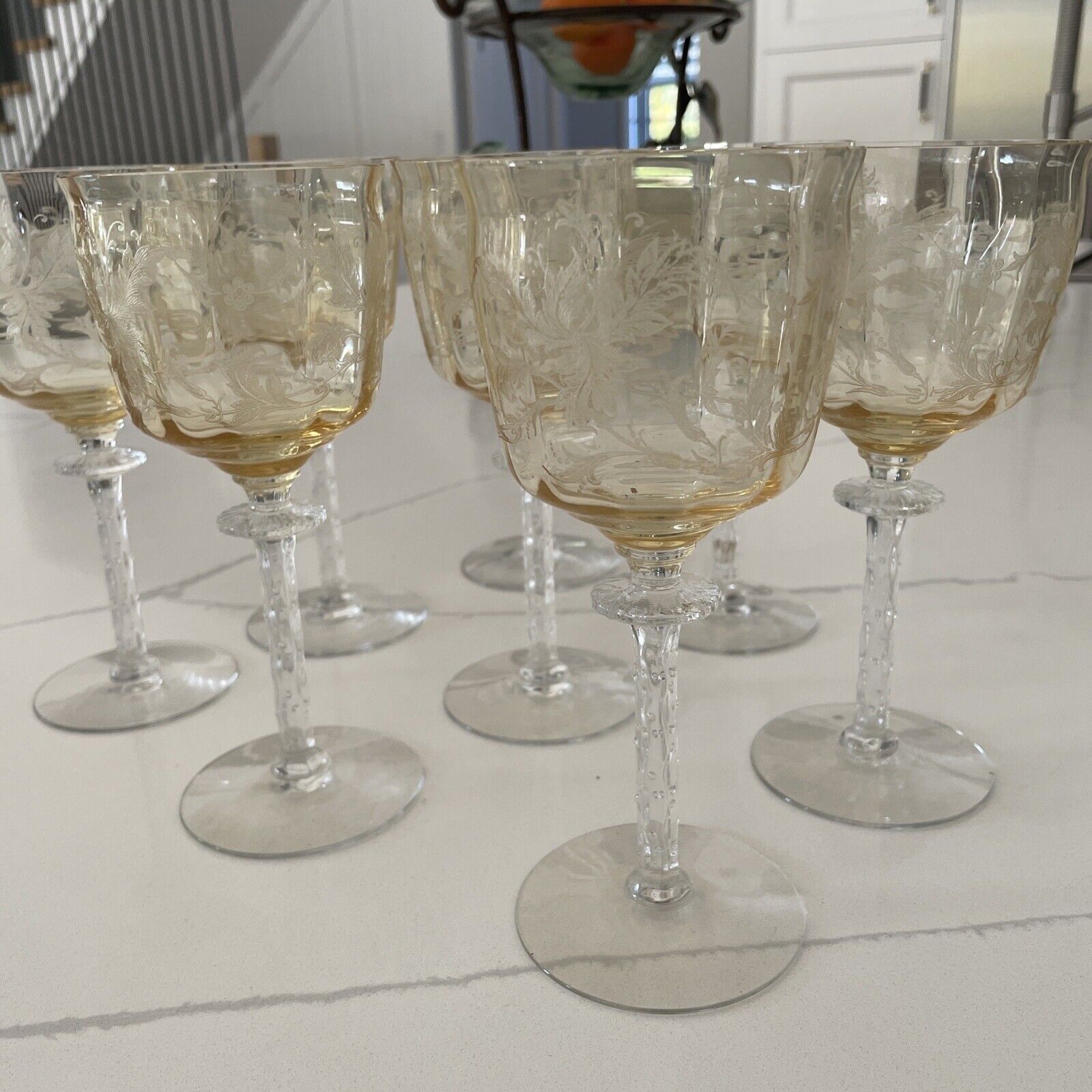 Vintage Tiffin Franciscan Cadena Amber Yellow Wine/ Water Glasses, Lot Of 8