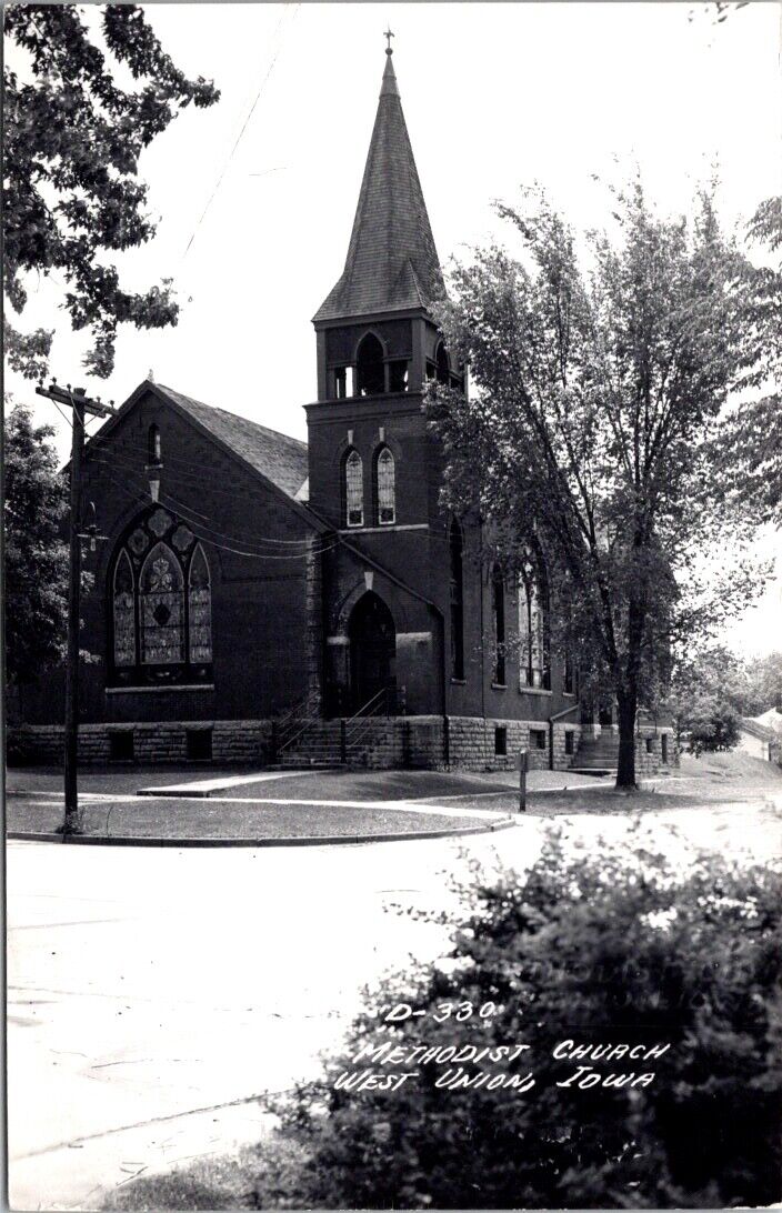 Real Photo Postcard Methodist Church in West Union, Iowa