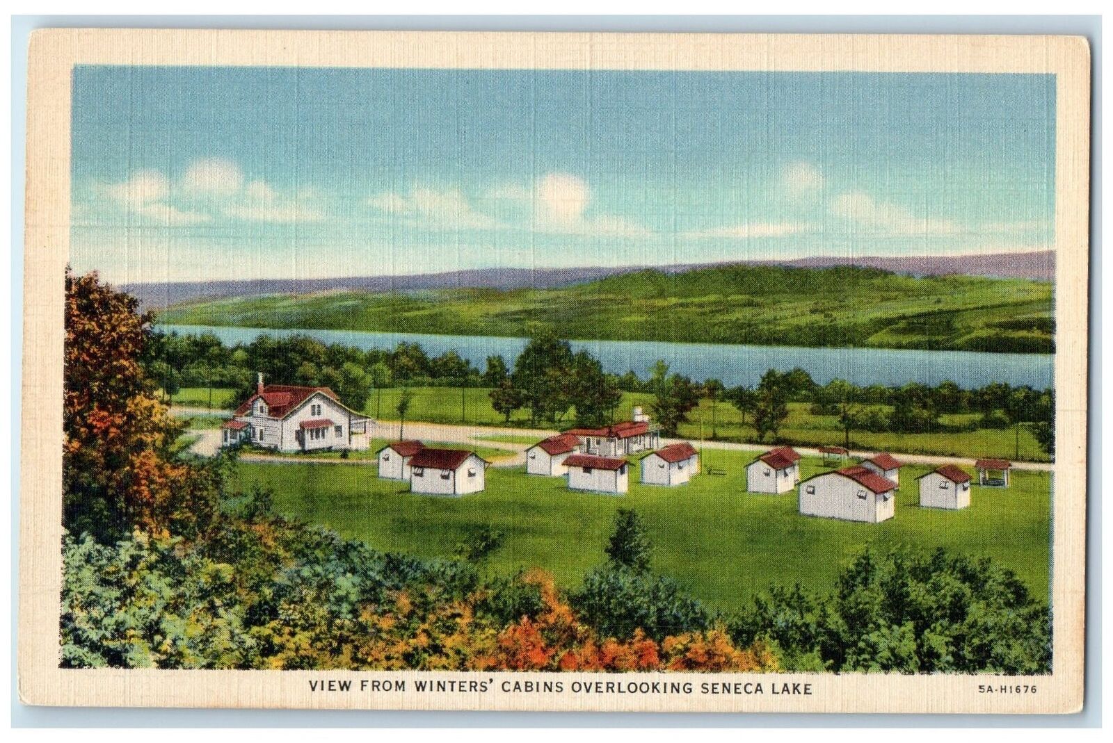 c1940's View From Winter's Cabins Seneca Watkins Glen Lake New York NY Postcard