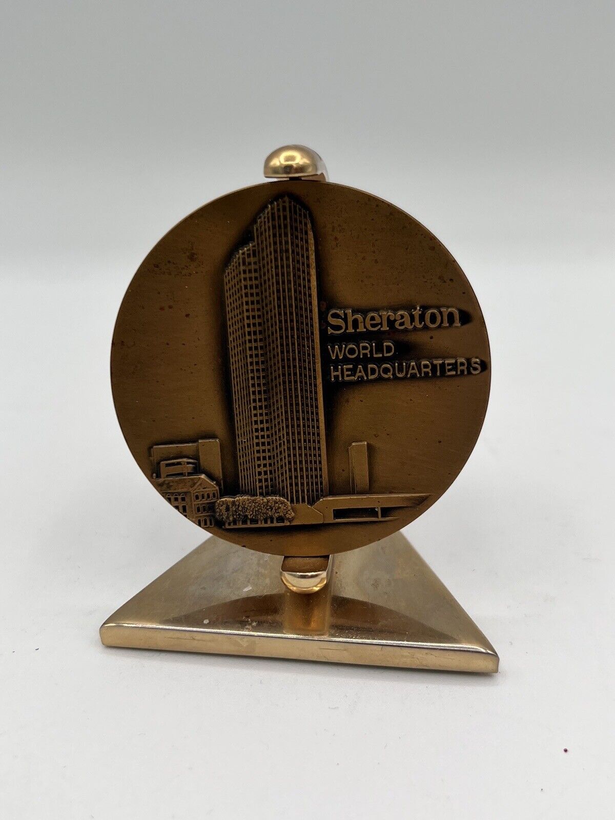 Vintage 1978 Sheraton Hotels World Conference Spinning Brass Paperweight
