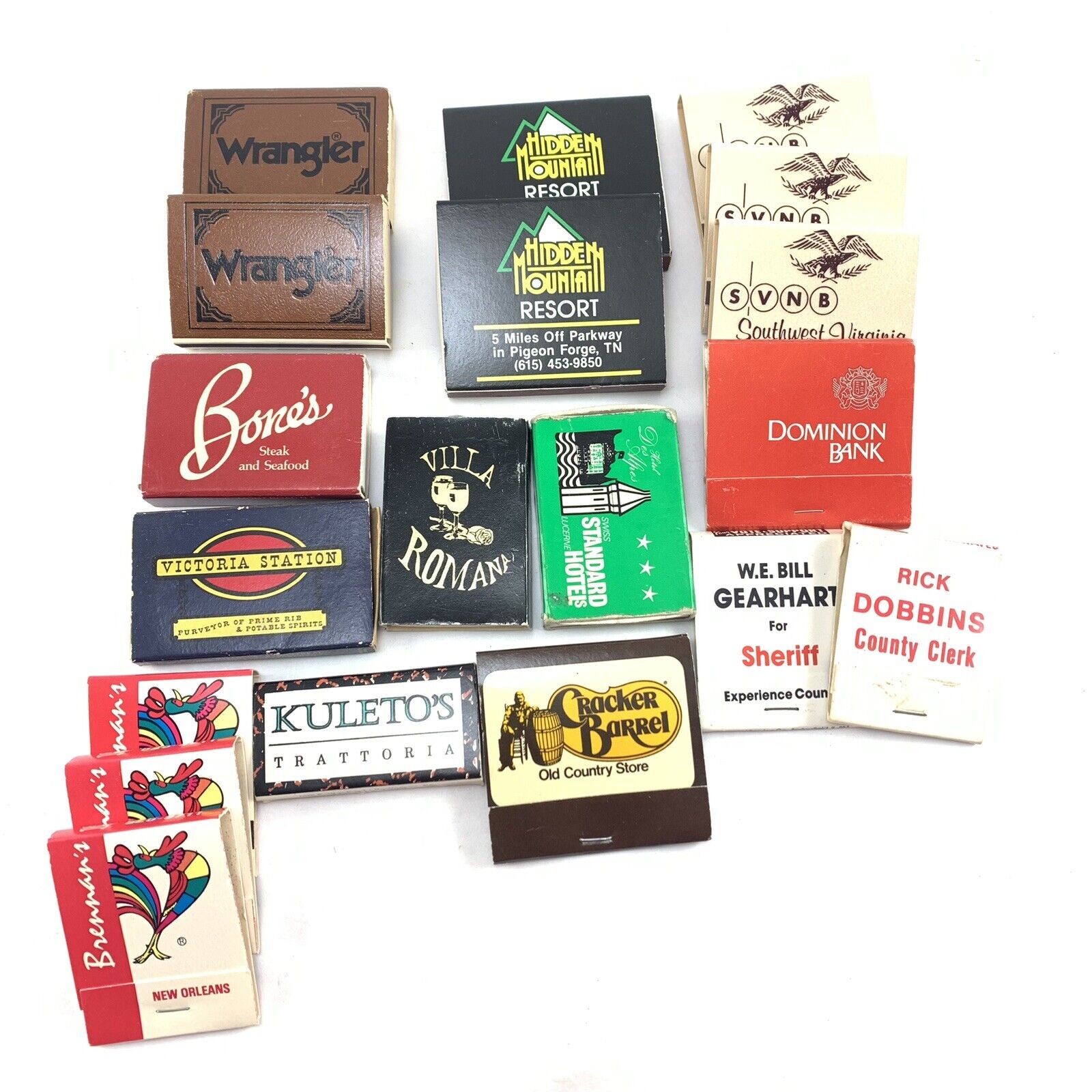 Lot of 19 Vintage Matchbooks Some Duplicates Restaurant Resort Banks Wrangler