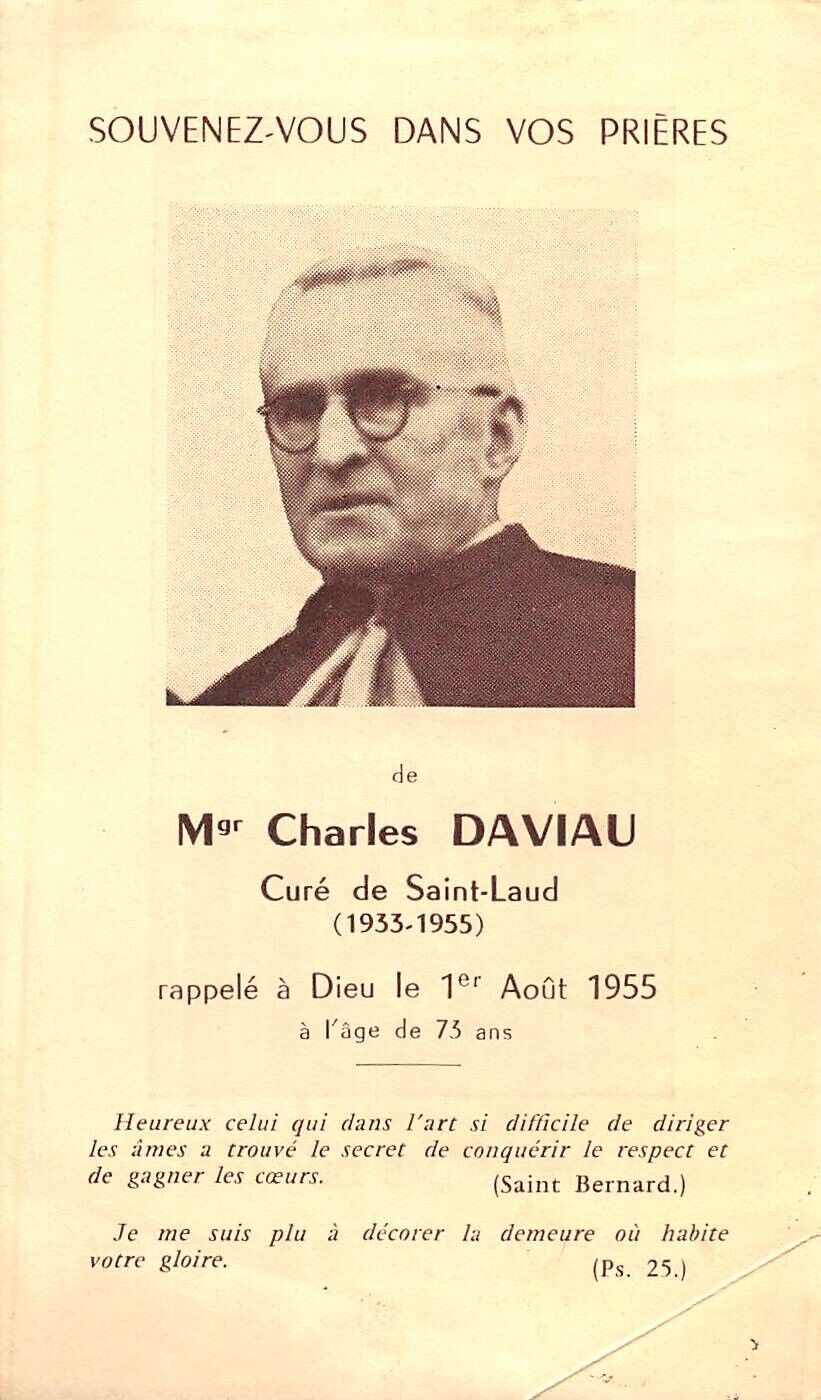 Genealogy Avis of Death Bishop Charles Daviau 1 August 1955
