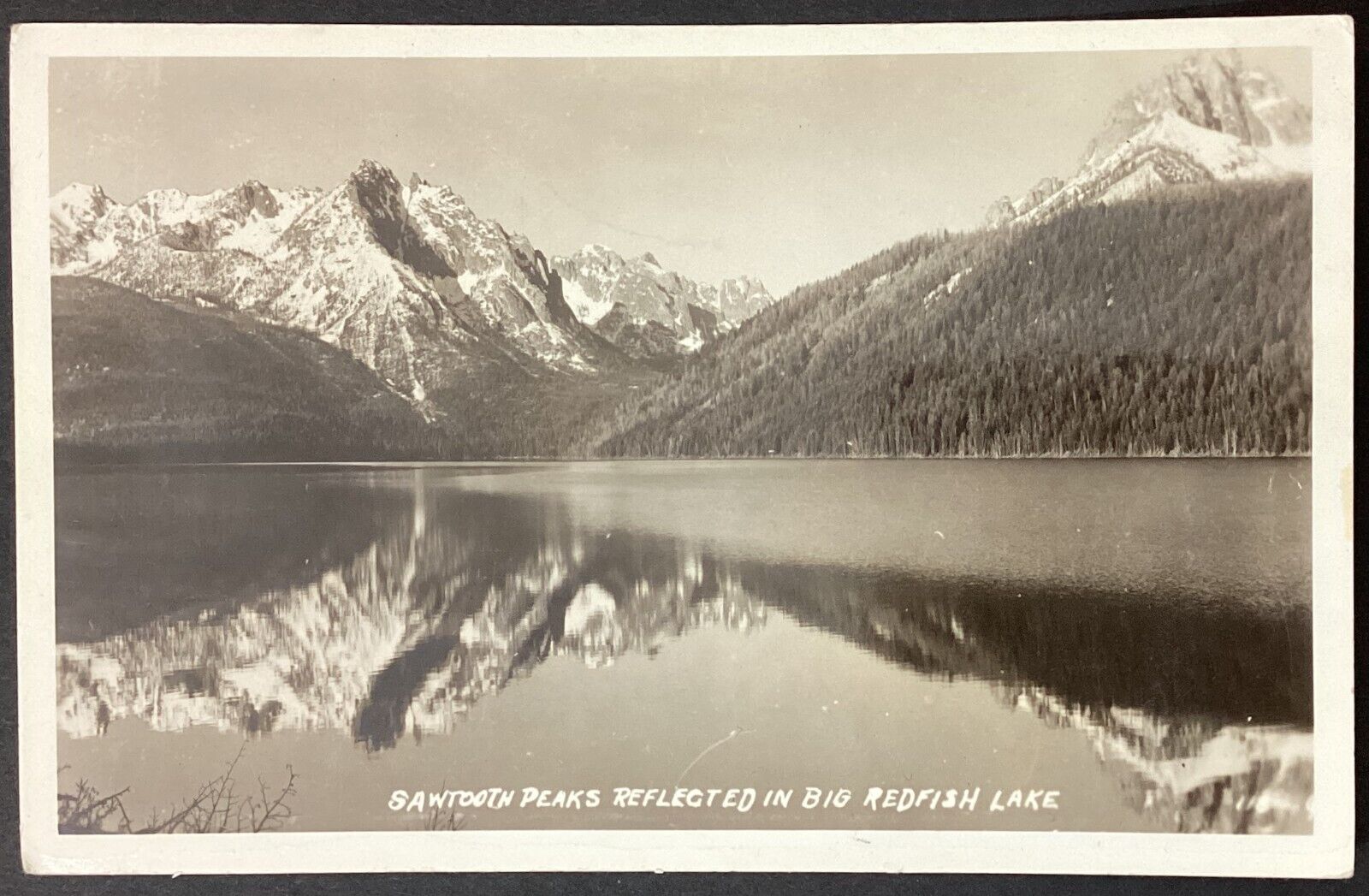 Redfish Lake Idaho Sawtooth Peaks Real Photo Vintage RPPC Postcard Posted 1943