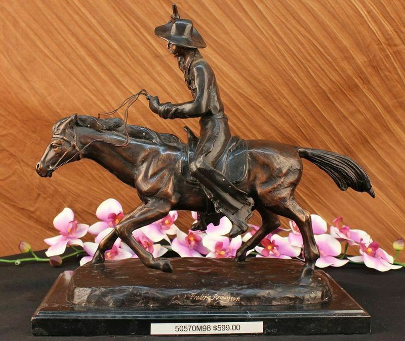 Frederic Remington Western Cowboy Horse Rodeo BRONZE Sculpture SIGND Artwork