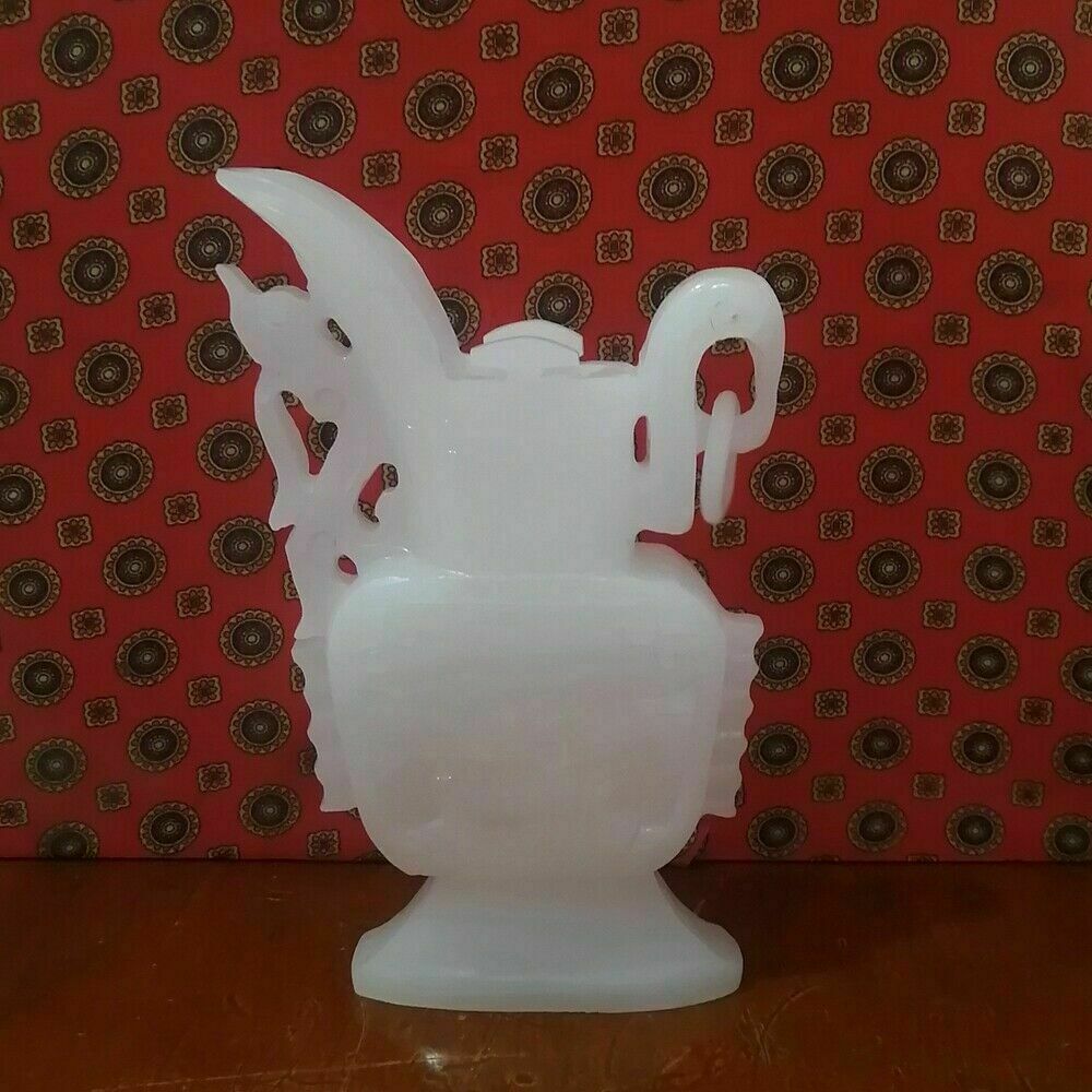 Chinese 100% Natural  White  Jade Vase Hand-carved Beasts Exquisite Vase AY006