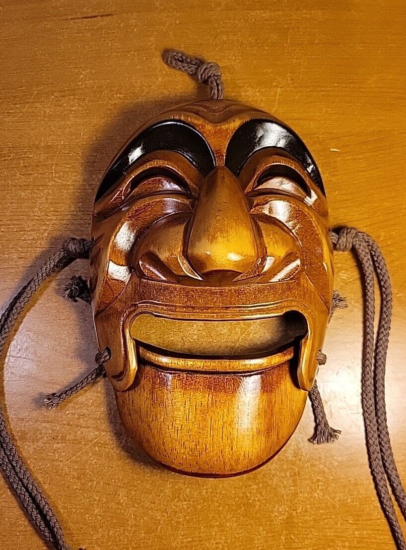 Vintage Korean Traditional Hahoe Folk Art Hand Carved Wooden Face Mask 7.5\