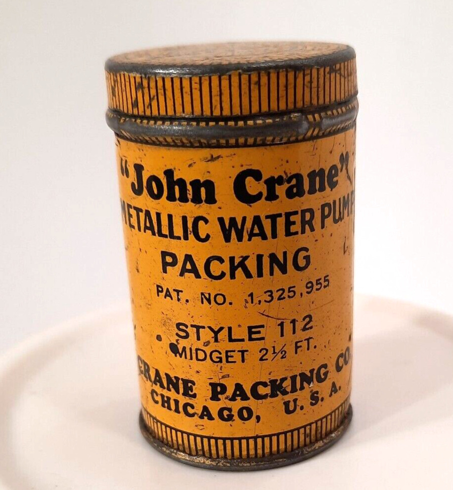 VINTAGE ADVERTISING John Crane Chicago  Water Pump Packing Miniature Tin Can
