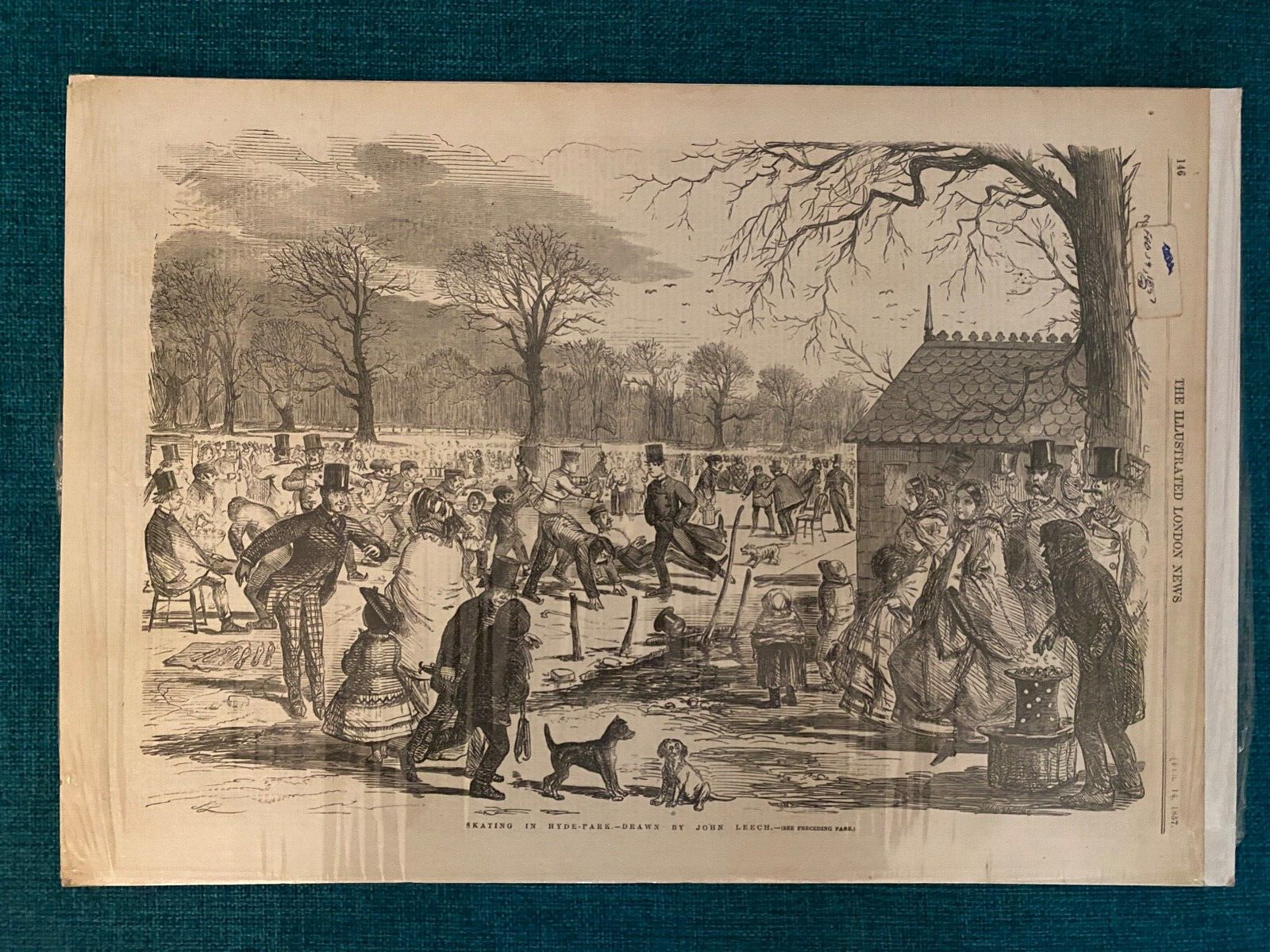 Illustrated London News Print 1857 Ice Skating in Hyde Park