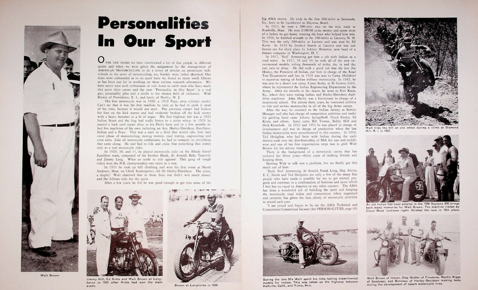 1957 Providence Rhode Island Motorcyclist Walt Brown - 3-Page Vintage Article