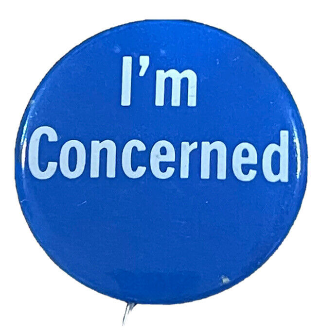 I\'m Concerned About The Blueberries Blue White Litho Pin 35mm Button Flint Mich.