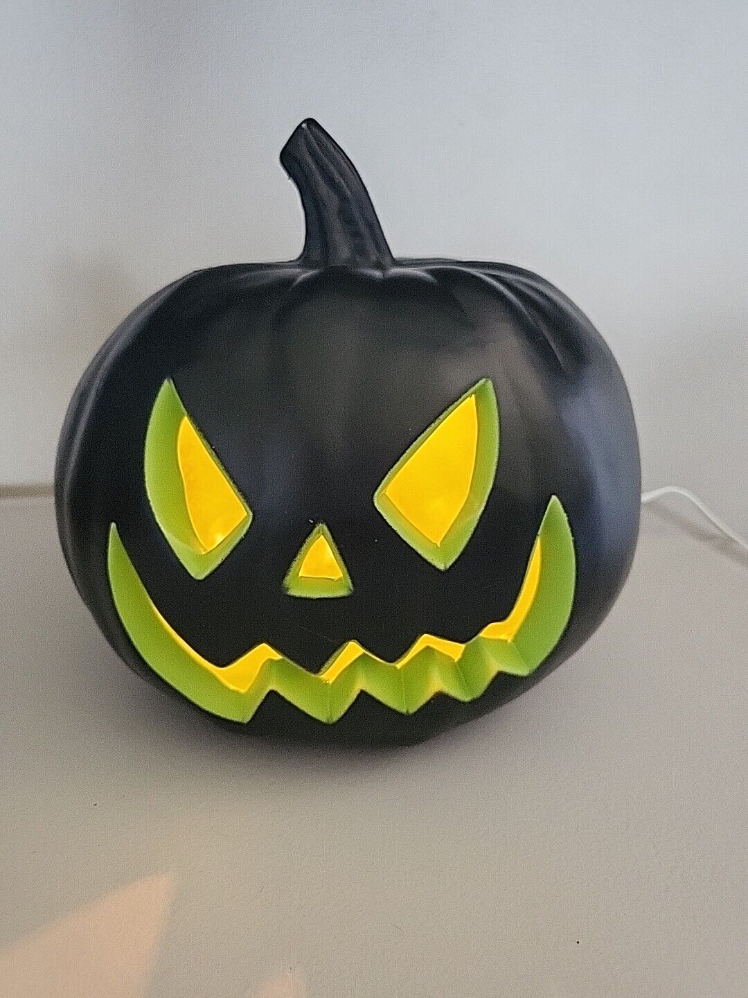 Lighted Pumpkin Corded Black Green Halloween Jack O Lantern 