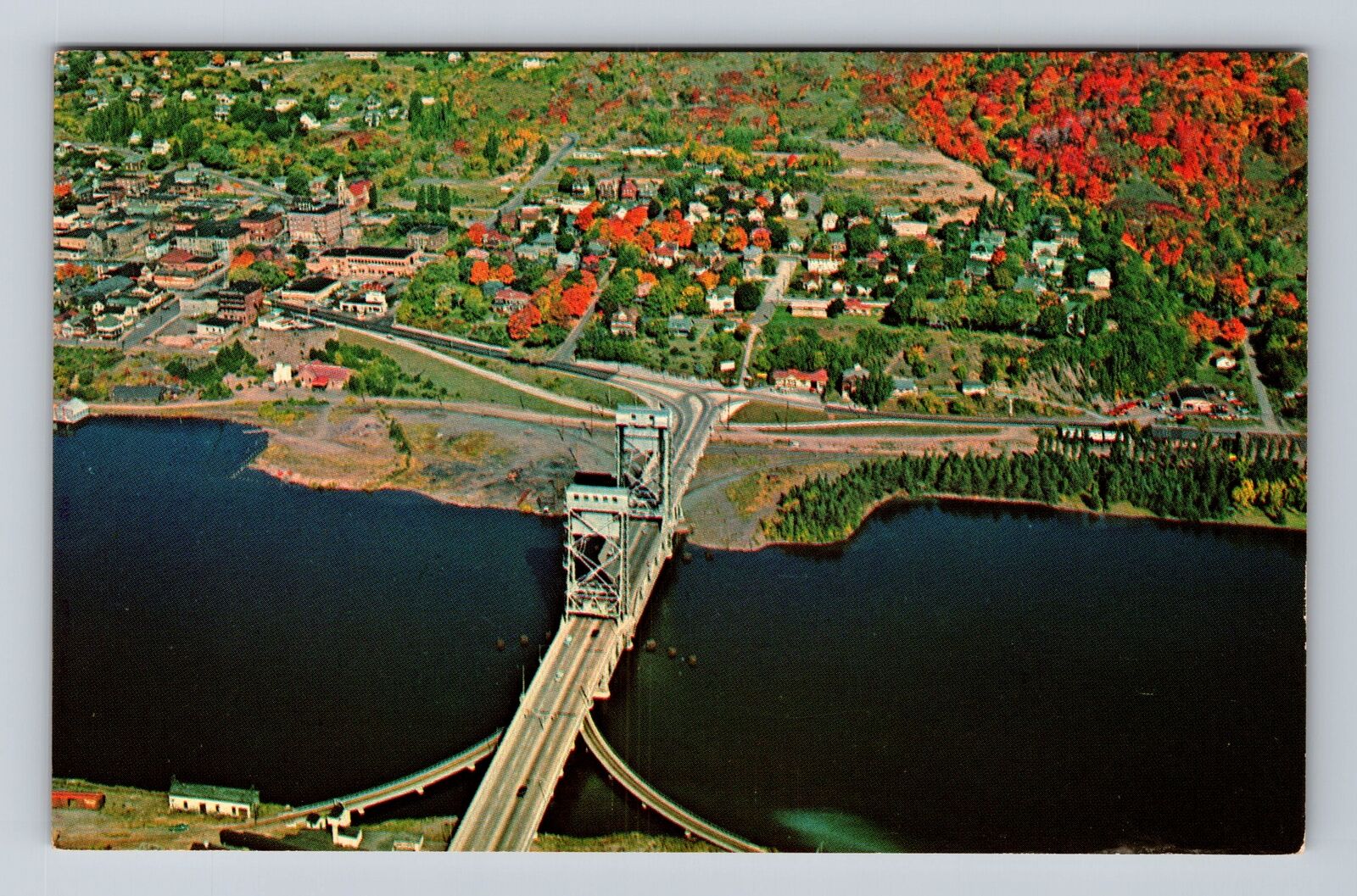 Hancock MI-Michigan, Aerial Houghton Hancock Lift Span Bridge, Vintage Postcard