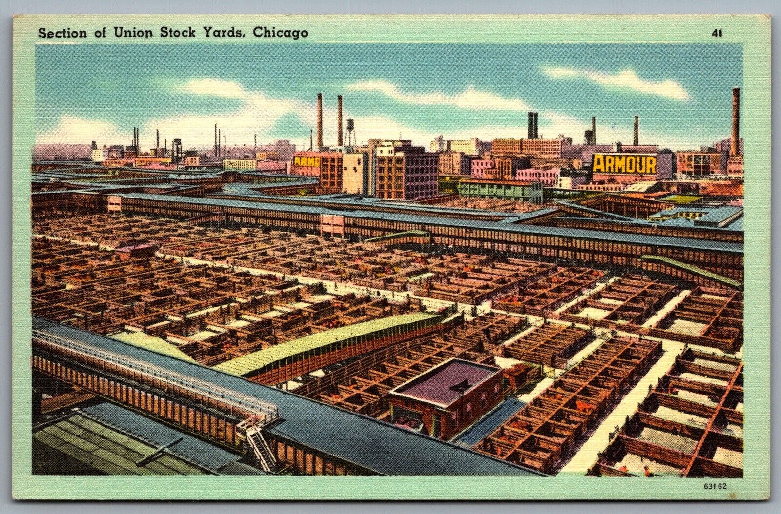 Postcard Chicago IL c1940s Union Stock Yards Meat Packing District Linen