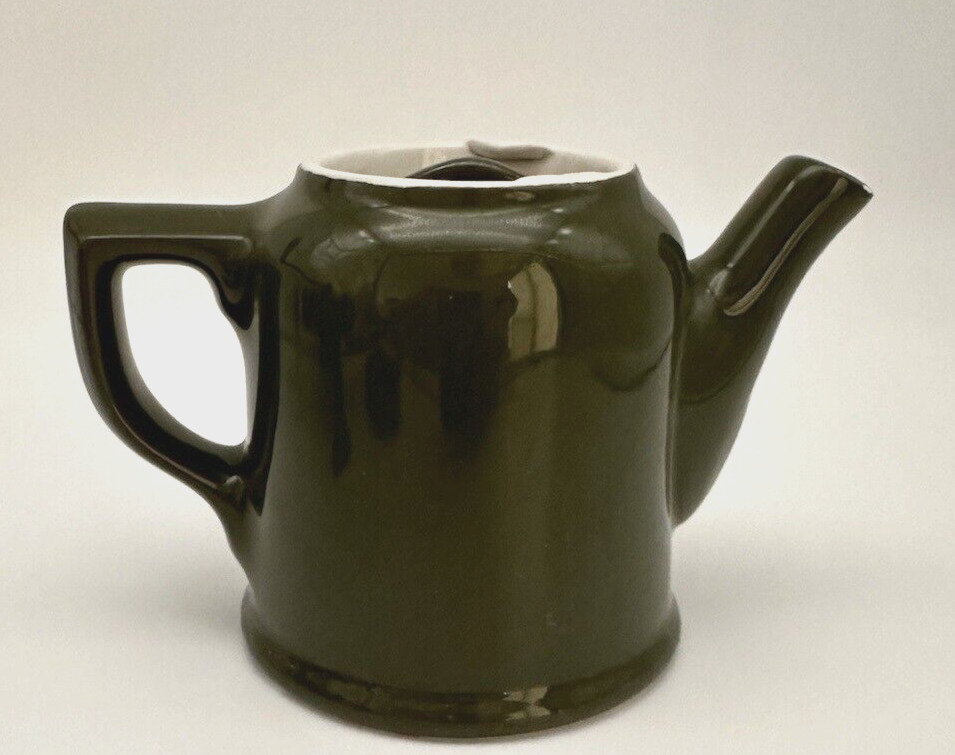 Cute Vintage (1950-1960) Hall 1 1/2 Cup Teapot in Army Green with White Accents