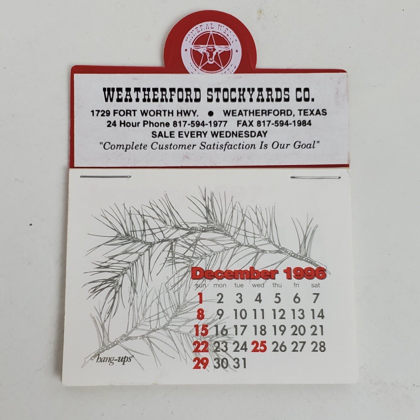 Vintage 1997 Stick Up Calendar Weatherford Stockyards Texas Advertising
