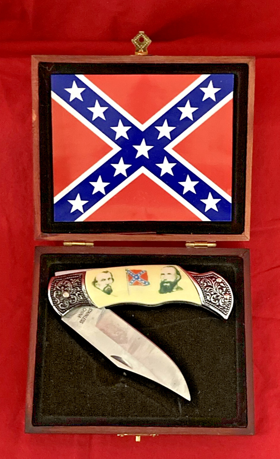 Collectible Civil War Confederate Generals Pocket Knife in wooden case
