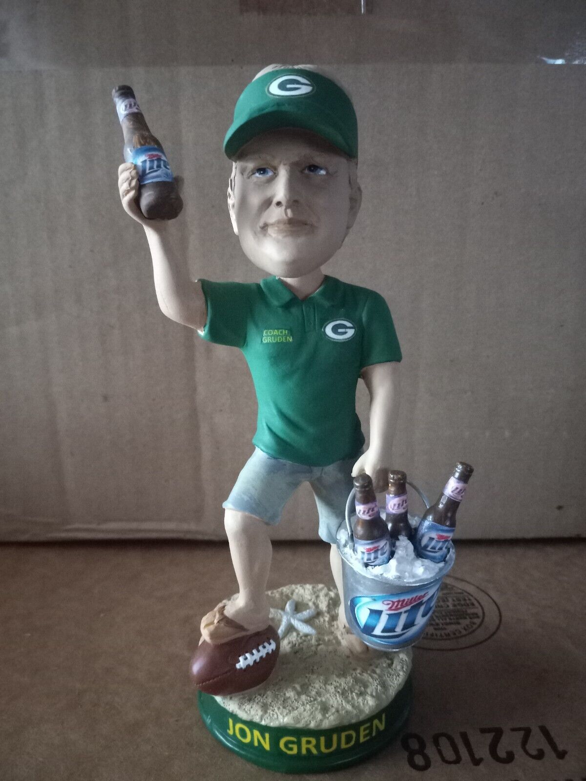 Custom Green Bay Packers Jon Gruden Bobblehead Corona miller lite Beer 2016 NIB