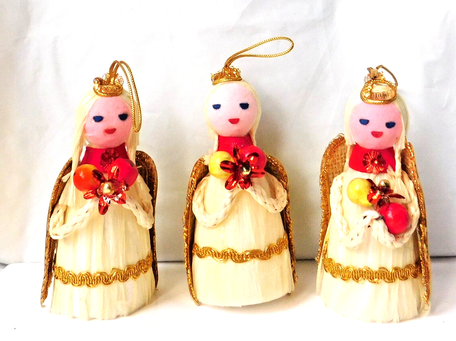 VTG Japan  Corn Husk Doll Ornaments Lot of 3   Mr. Chapman\'s 1960\'s Retro MCM