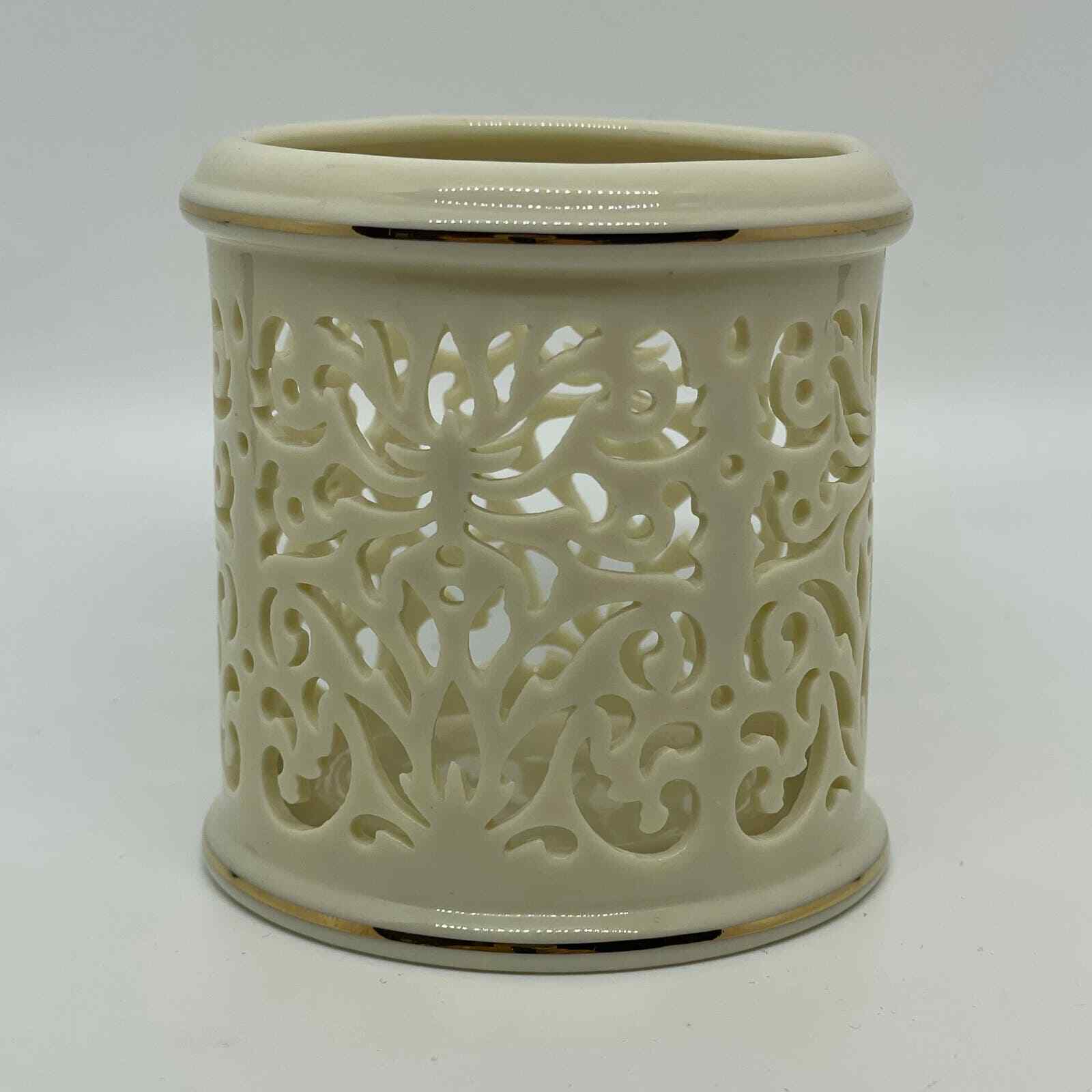 Lenox Pierced Votive Porcelain Handcrafted Tea Light Candle Holder W/Gold Trim