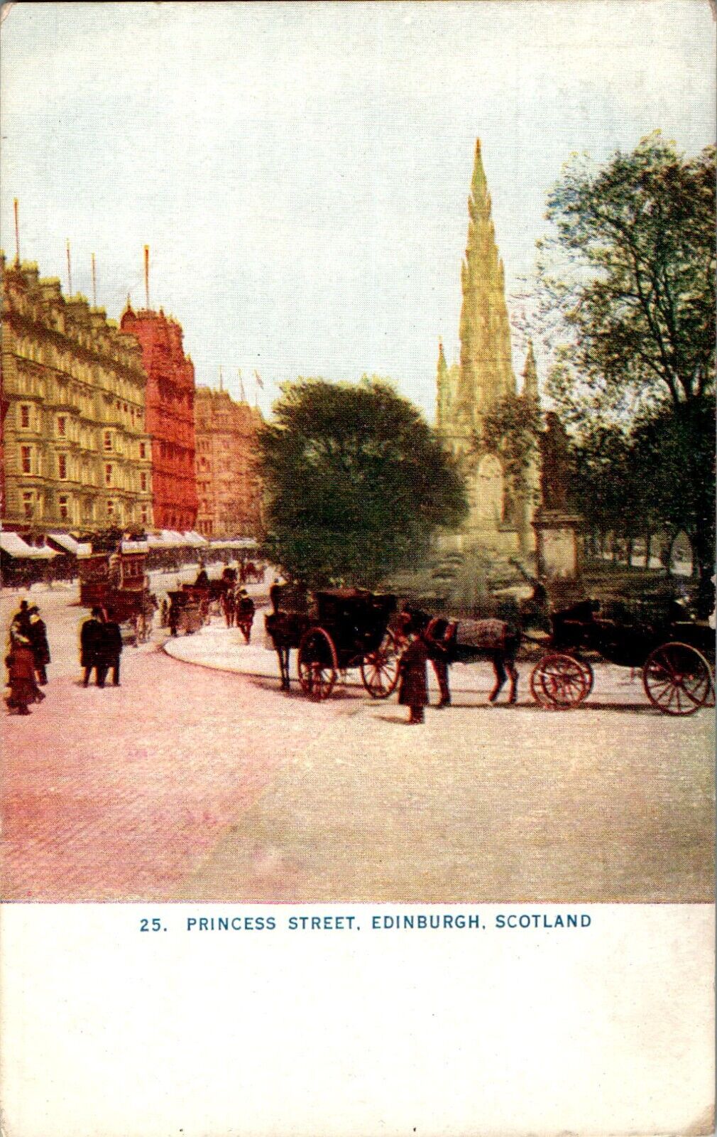 Princess Street, Horse and Carriage, Edinburgh, Scotland Postcard