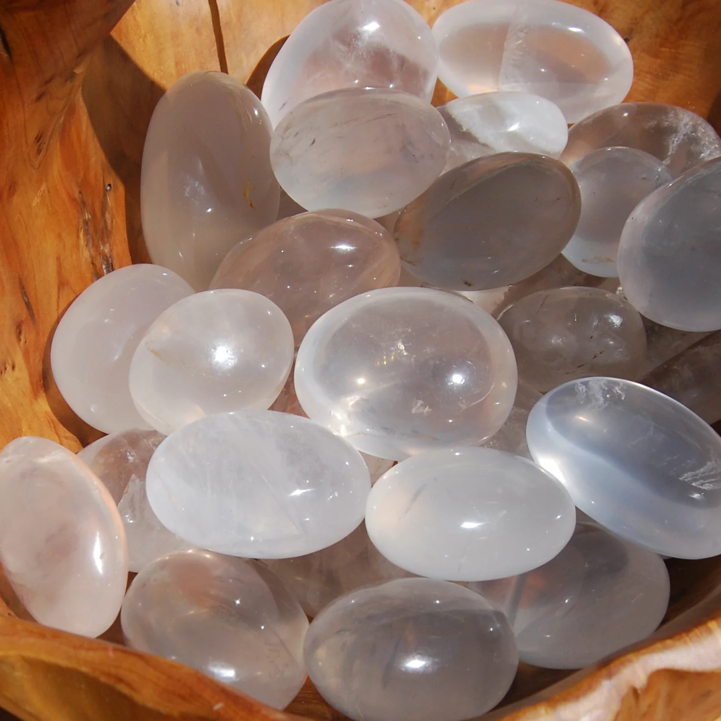 ONE Glowing Girasol Clear Quartz Crystal Palm Stone, Natural Opalescent