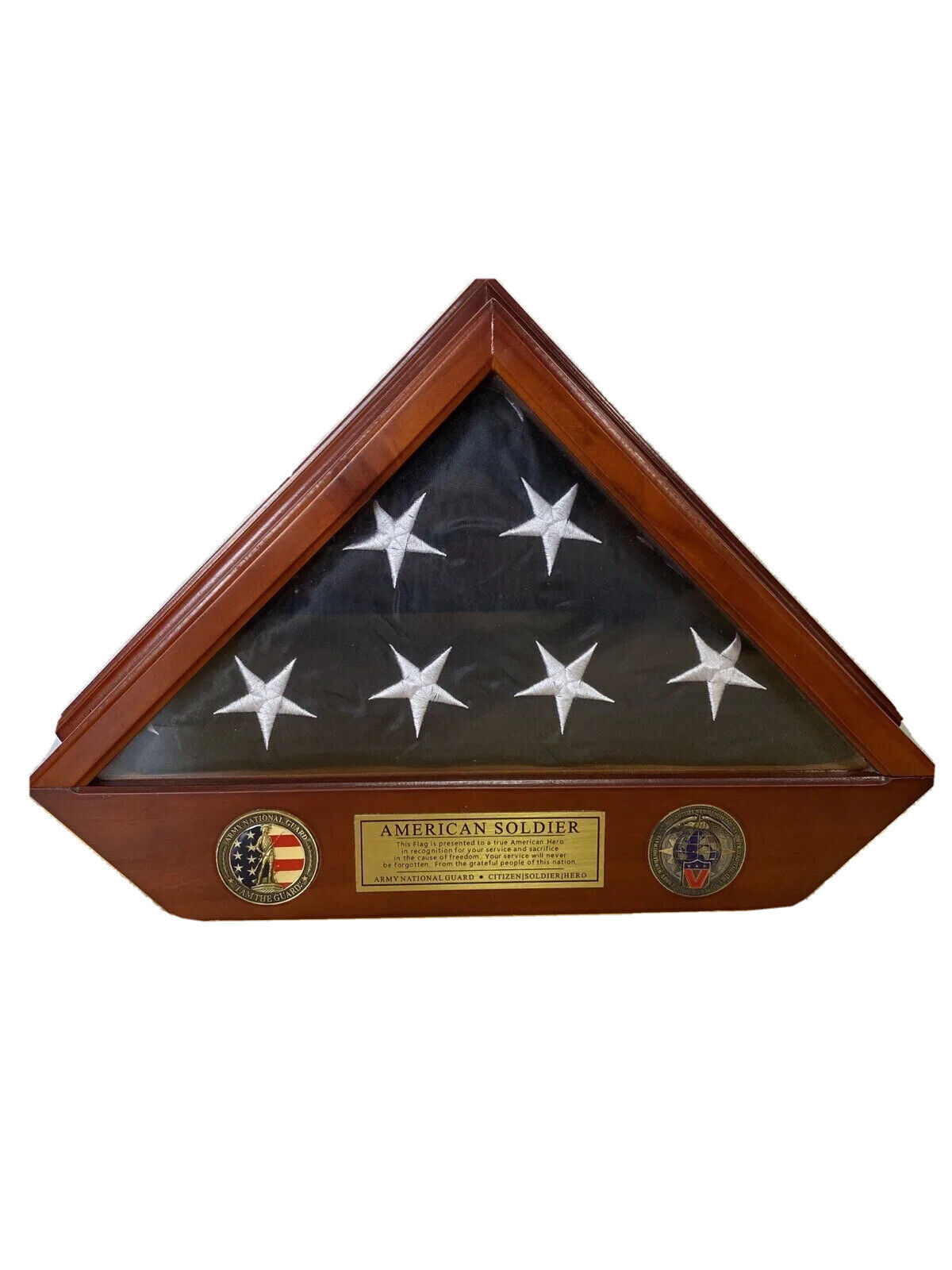 Army National Guard American Soldier Memorial Flag in Display Case with 2 Medals