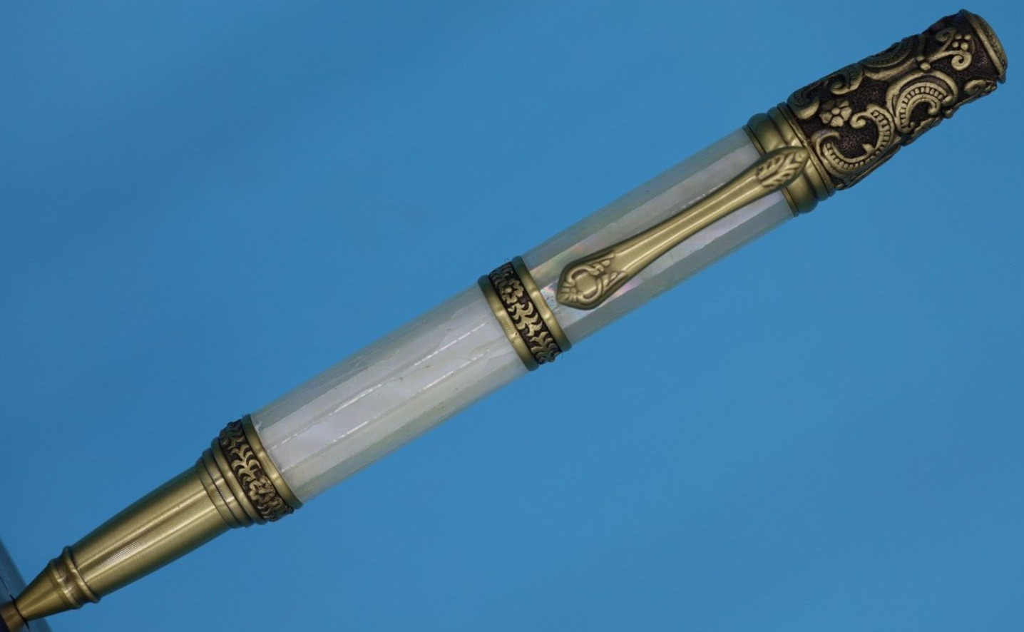 Victorian Antique Twist Pen in Antique Brass with Awabi Abalone Shell MOP