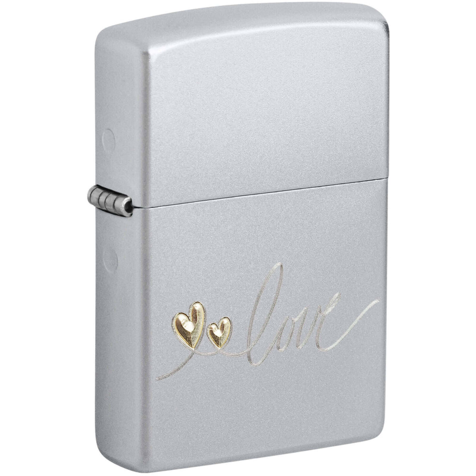Zippo Windproof Lighter Love Design with Pair of Hearts Satin Chrome Metal 48725