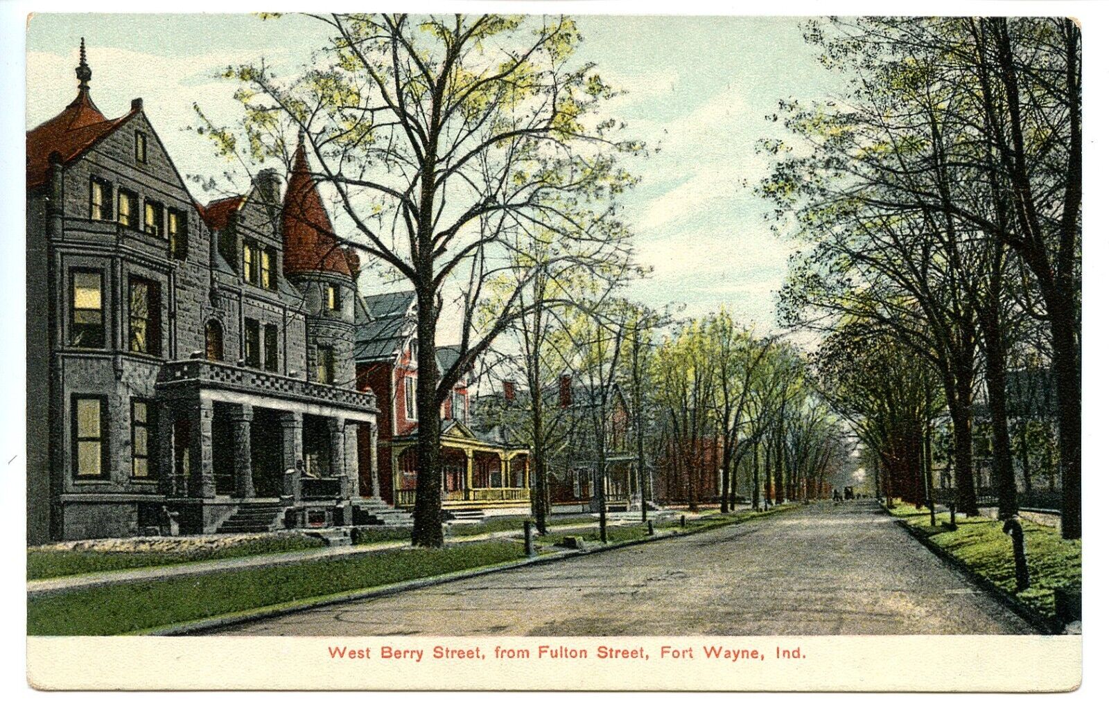 Fort Wayne Indiana IN, Street View West Berry from Fulton Antique Postcard c1907