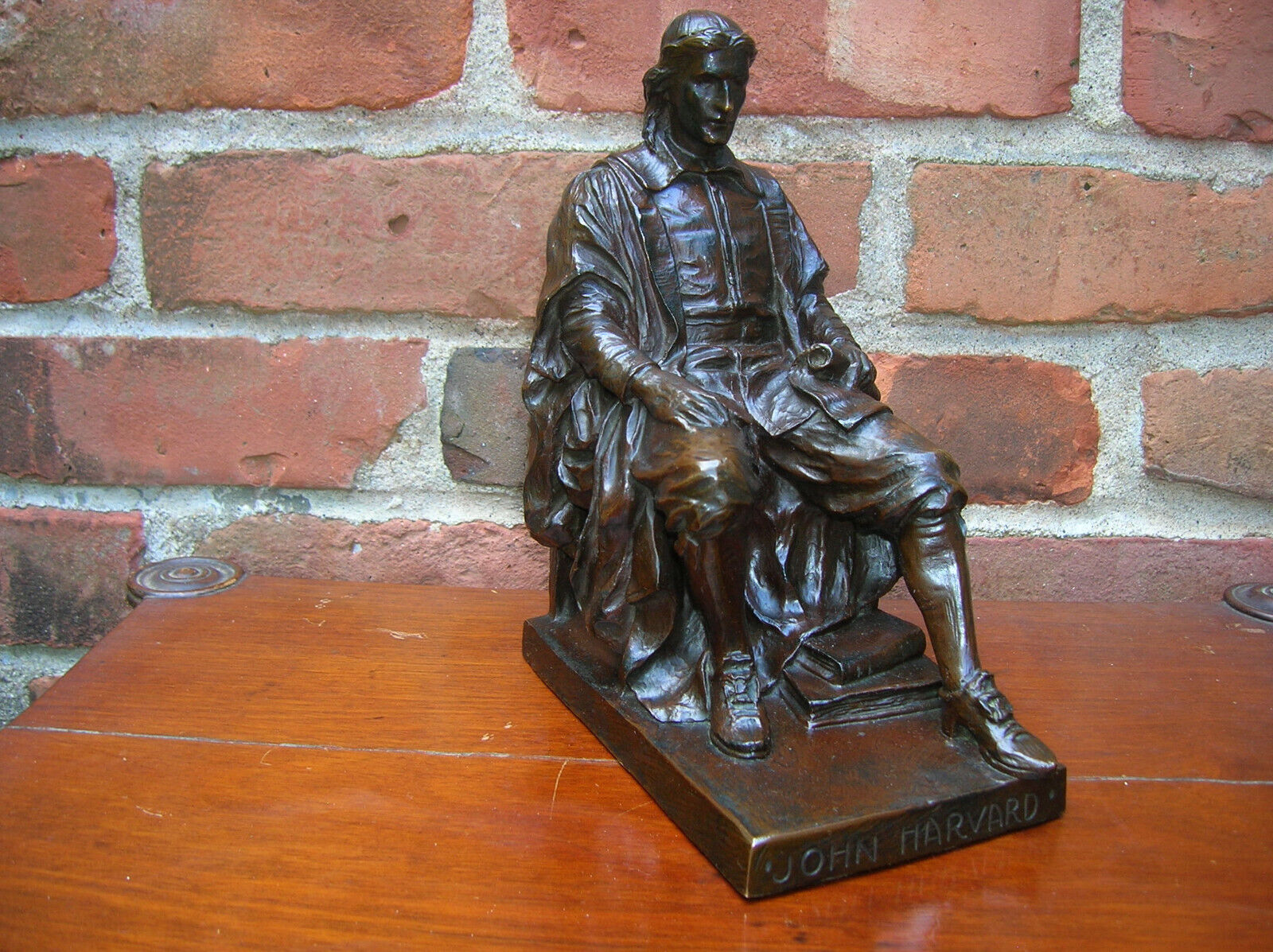 Antique John Harvard U. art sculpture solid bronze cast by Griffoul 1915, 11 lbs