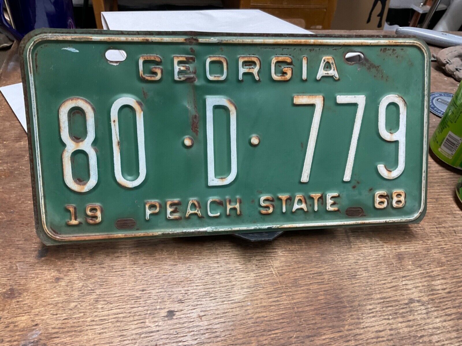 License Plate Tag Georgia GA 1968 80 D 779 “Peach State” Rustic USA