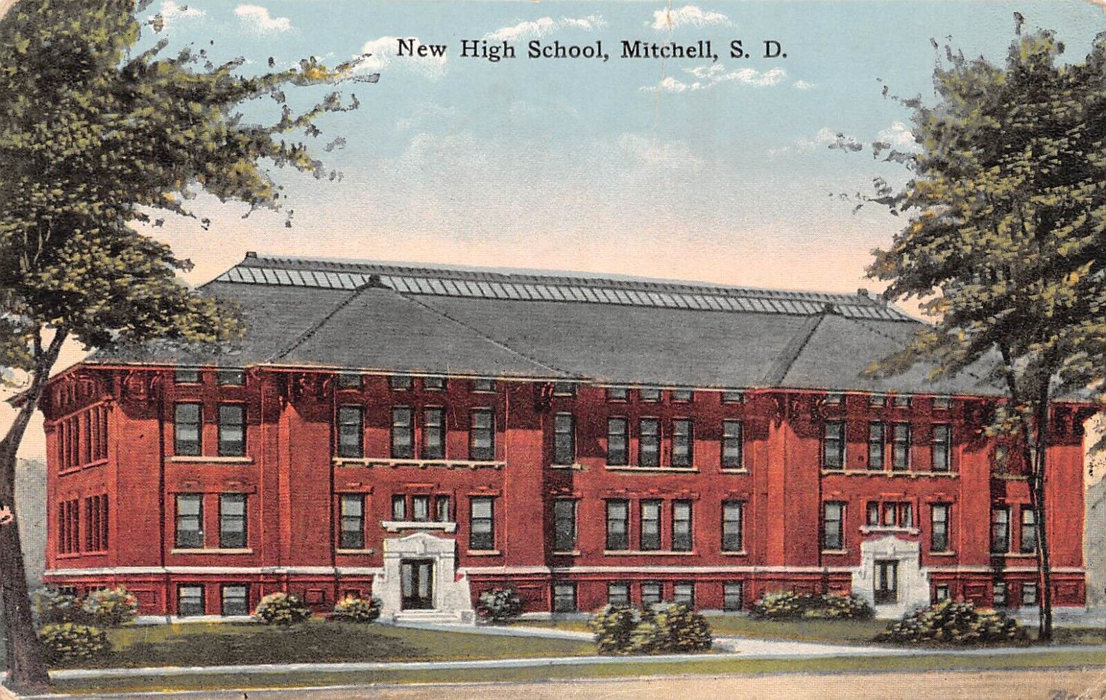 New High School Mitchell SD South Dakota 1917 Postcard 4211