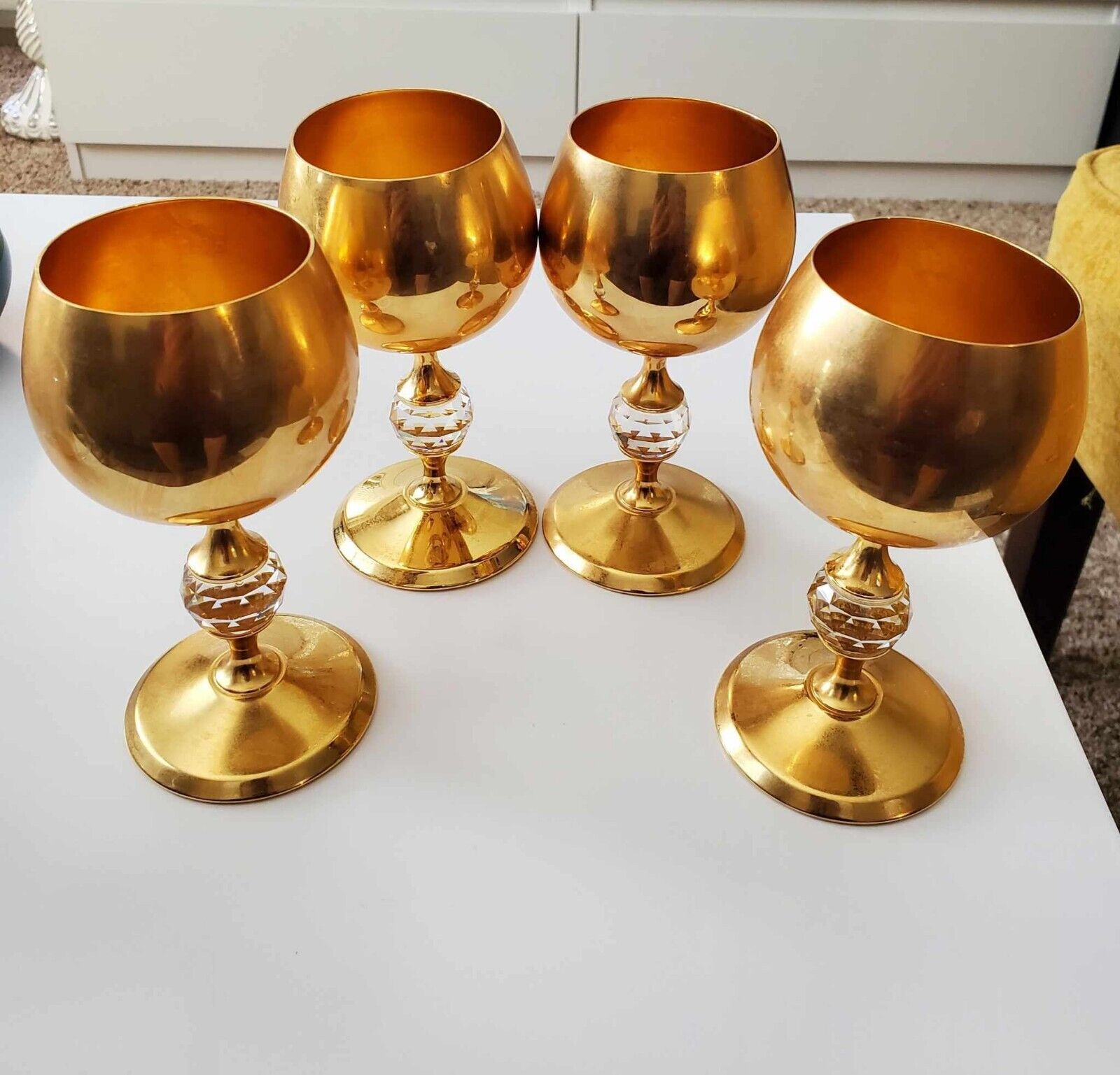 SET 4 VALERIO ALBARELLO GOLD PLATED GEP BRASS GOBLETS GLASSES
