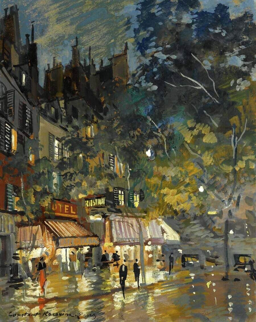 Dream-art Oil painting Paris-Cafe-by-Night-Constantin-Korovin-oil-painting art @