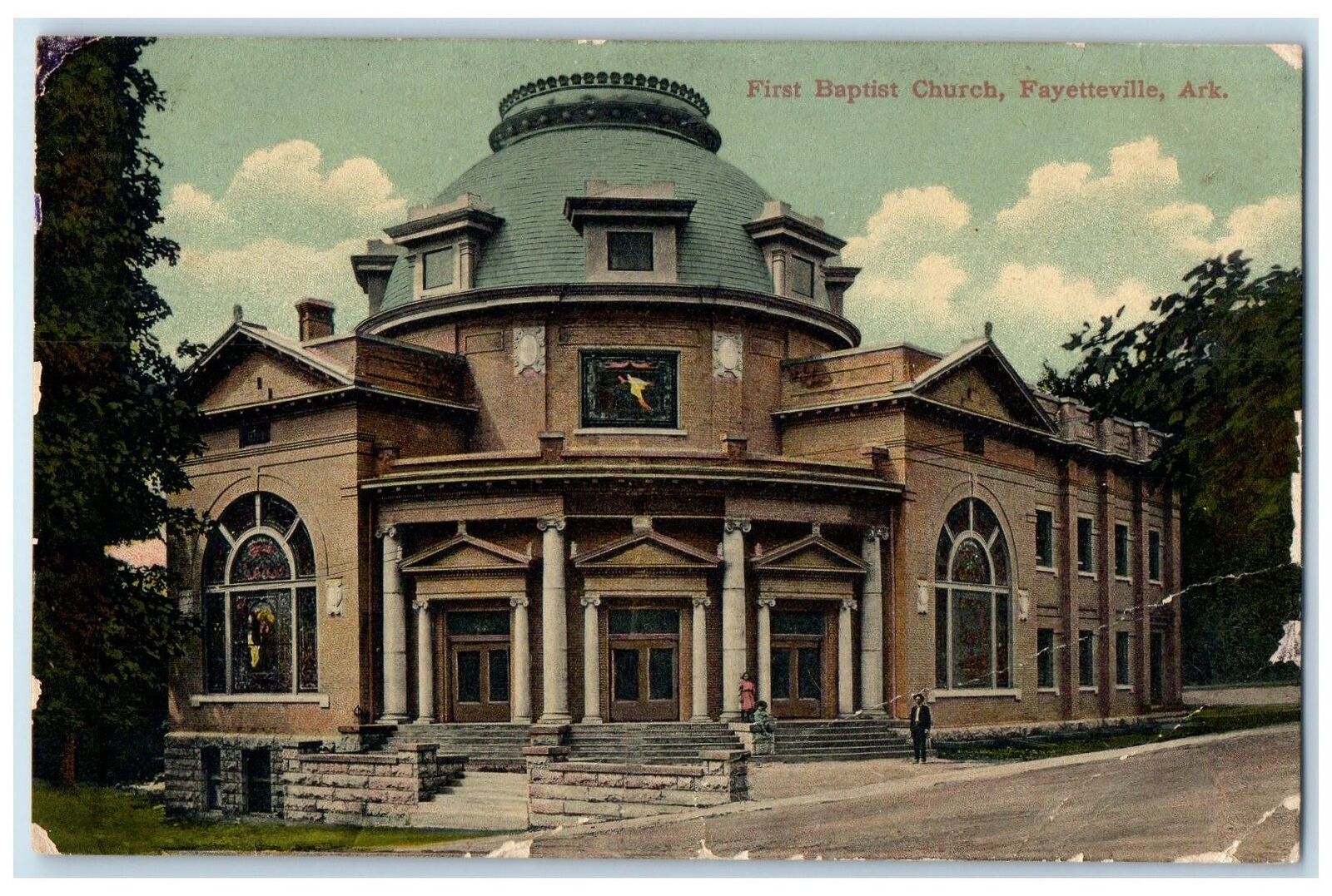 1909 First Baptist Church Exterior Fayetteville Arkansas AR Posted Tree Postcard