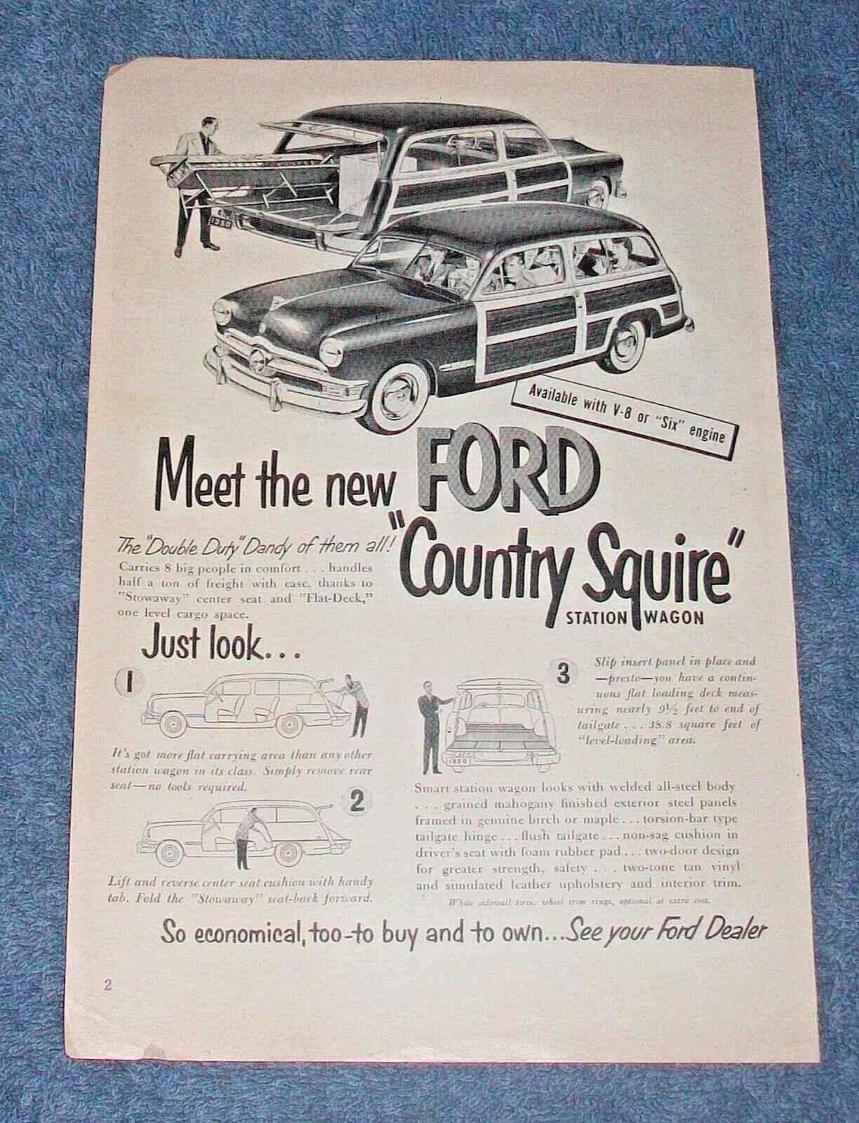 1950 Ford Country Squire Woody Wagon Vintage Ad \