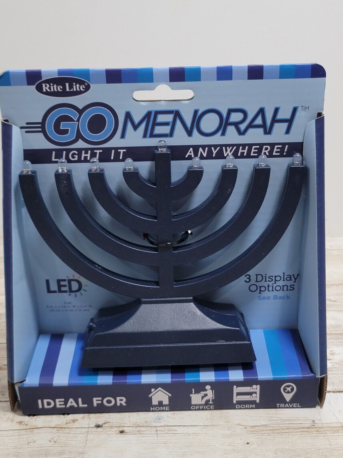 Rite Lite Led Menorah Battery Operated or USB Cable Blue Tint NIB 11.5 inches