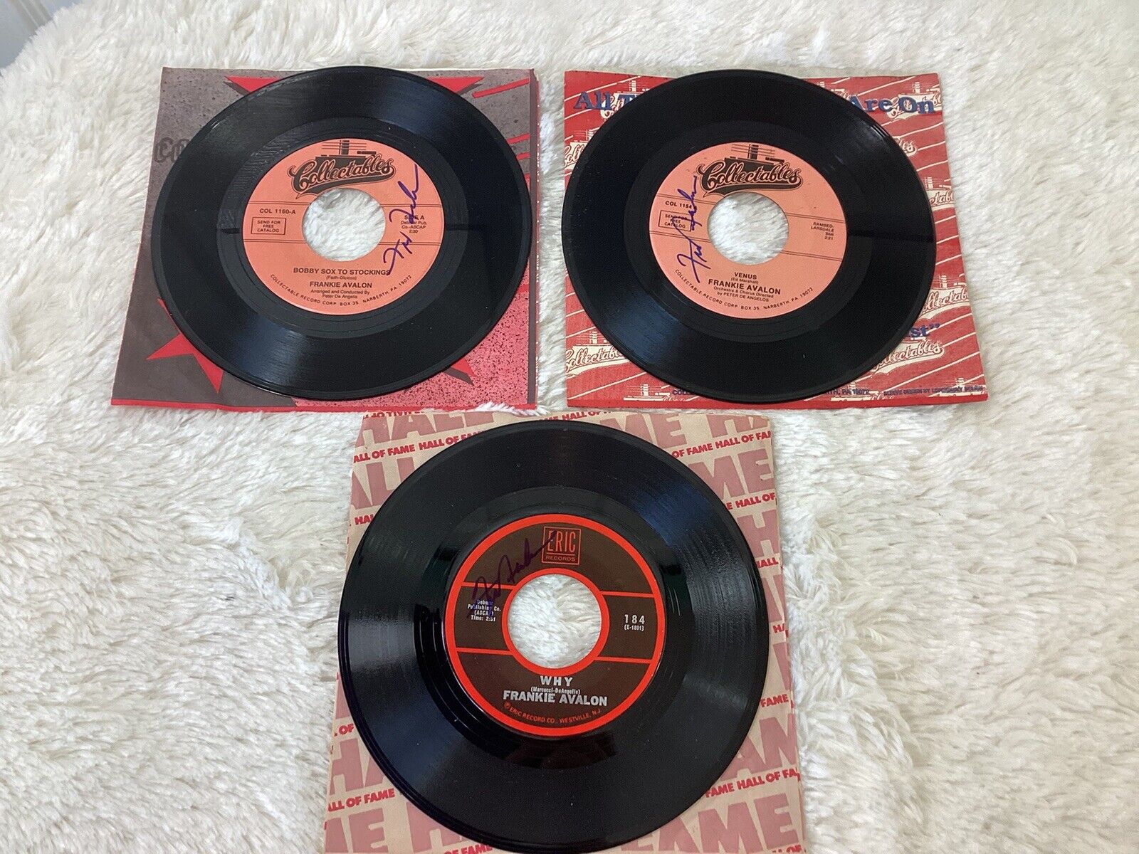 (3) FRANKIE AVALON LP VINYL 45  RECORDS SIGNED AUTOGRAPHED