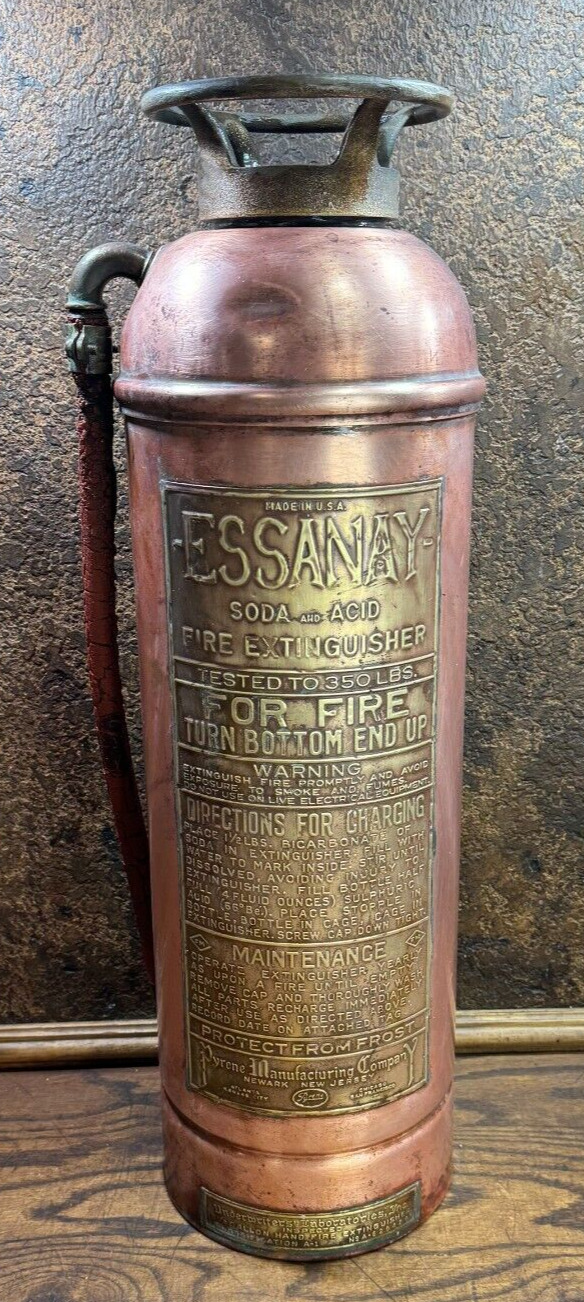 Vintage Copper & Brass ESSANAY Fire Extinguisher EMPTY / 24\