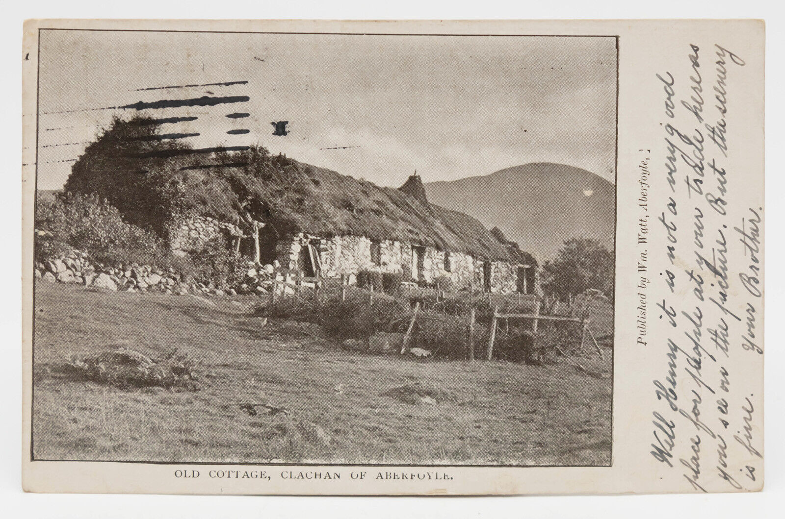 Postcard 1900s Old Cottage Ruins Hut Street View Clachan of Aberfoyle Scotland