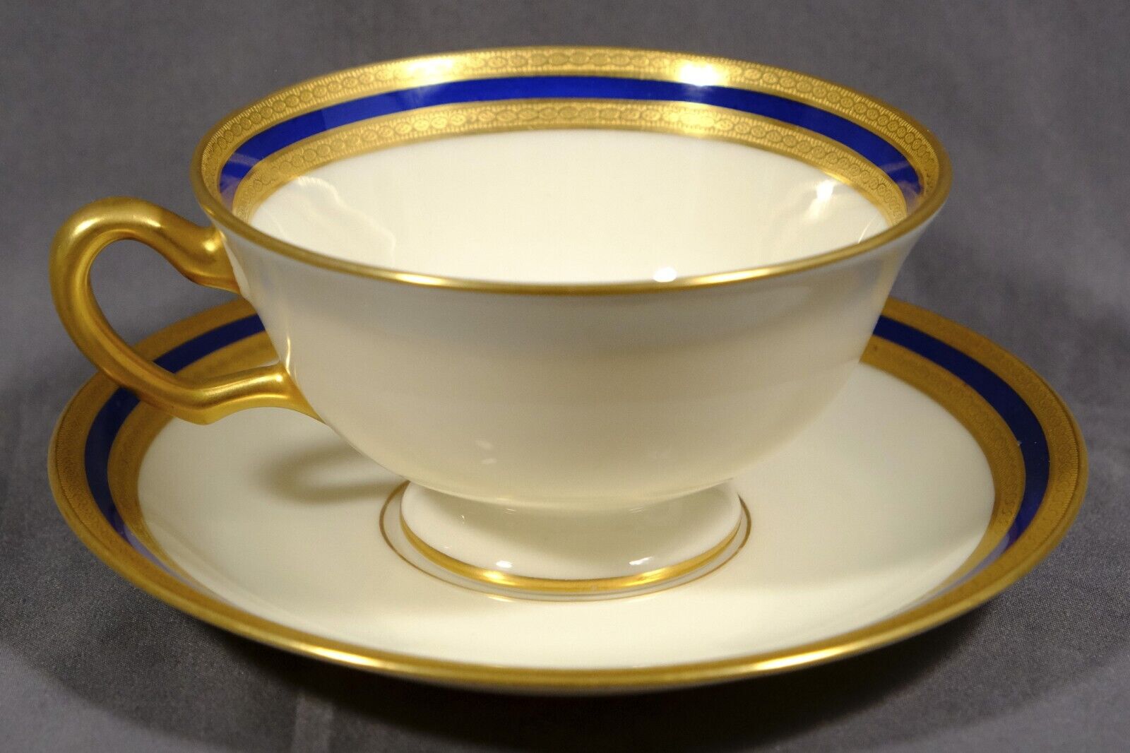 Tiffany & Co. Lenox P72 Cobalt Blue and Gold Bands Cup & Saucer