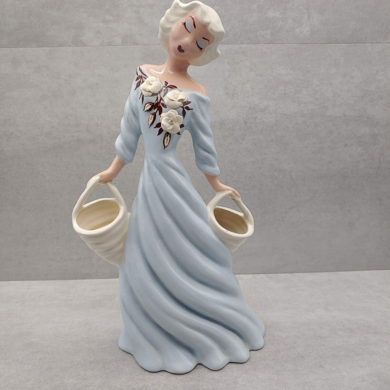 HEDI SCHOOP Art Creations Hollywood CA Woman with Baskets Vase Figurine 13\
