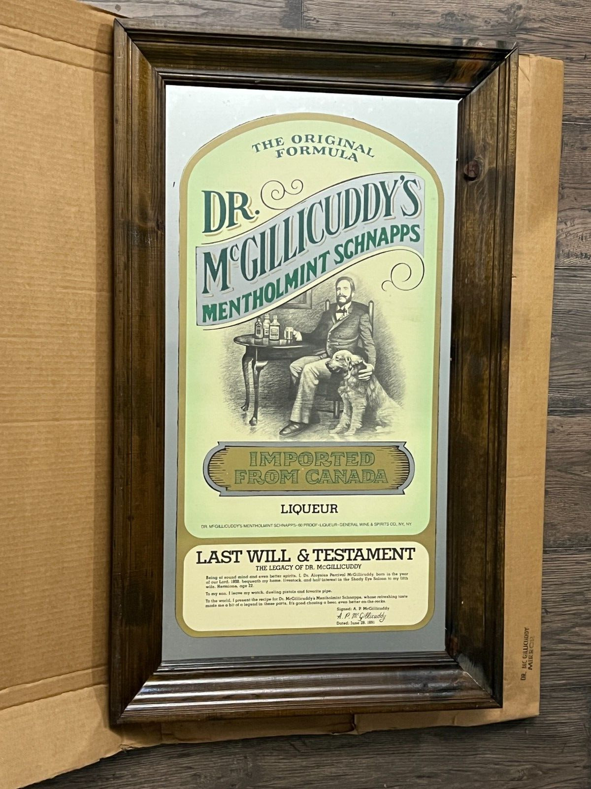 NOS DR. McGILLICUDDY'S MENTHOLMINT SCHNAPPS LAST WILL & TESTAMENT MIRROR LARGE