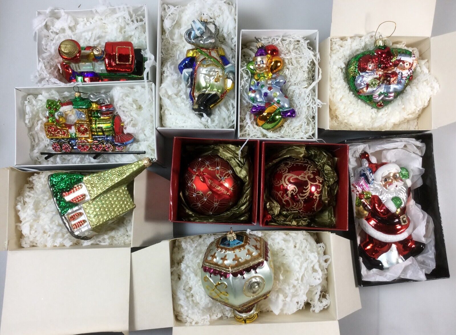 10 Large Glass Christmas Ornaments w/Boxes  4-6\