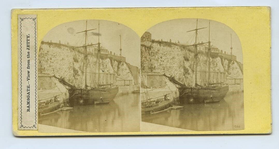 Ramsgate Harbour & Sailing Ship - c1860s Stereoview By Poulton