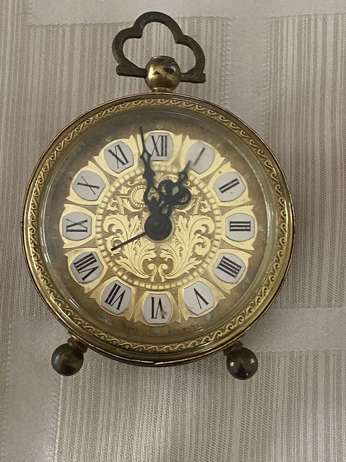 Rare Vintage Linden Round Gold Filigree Alarm Clock West Germany Made - Working
