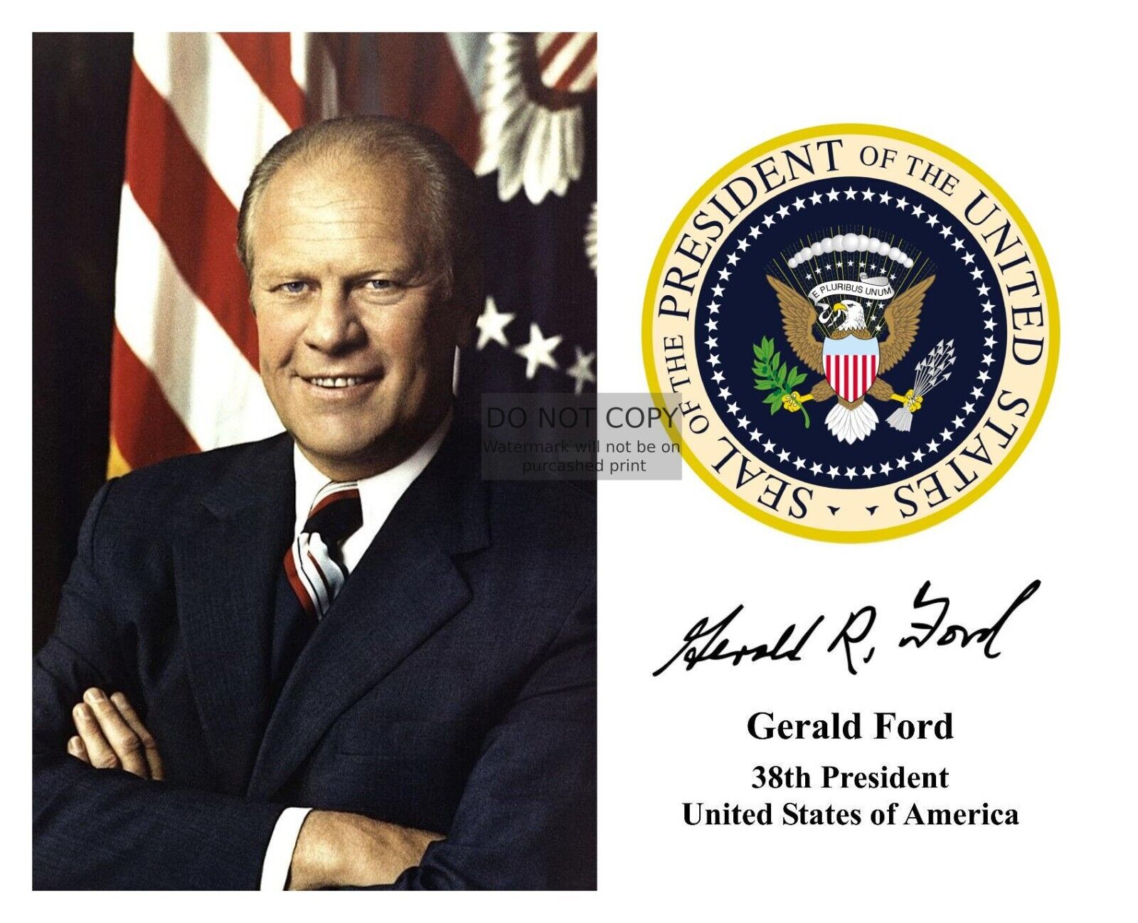 PRESIDENT GERALD FORD PRESIDENTIAL SEAL AUTOGRAPHED 8X10 PHOTOGRAPH